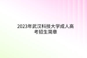 2023年武汉科技大学成人高考招生简章